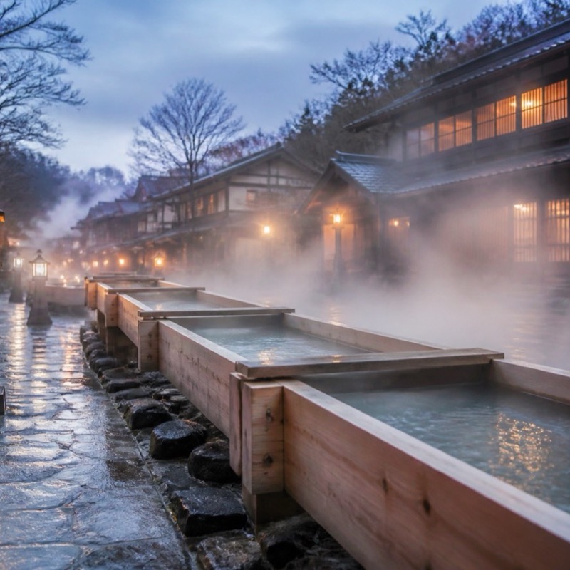 Yubatake, den ångande varmvattenkällan mitt i Kusatsu
