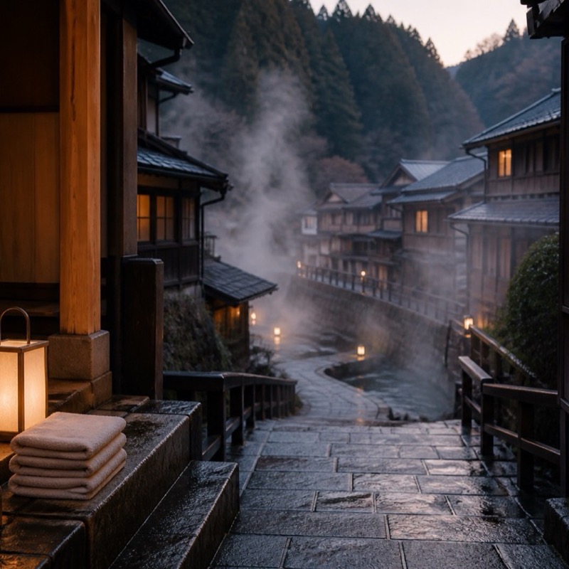 Onsenbad i bergen nära Kyoto