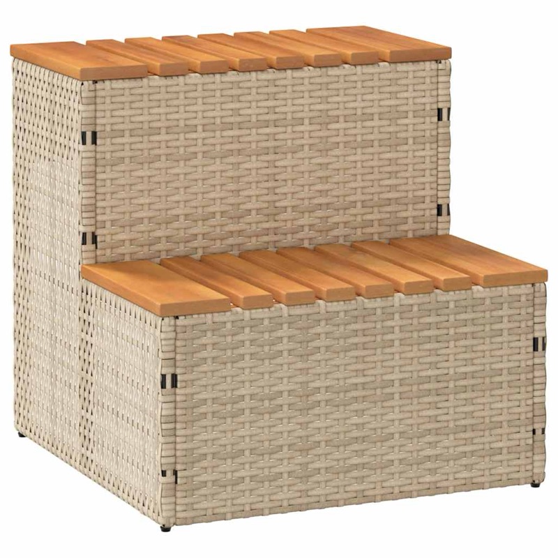 Tvåstegspall i beige konstrotting med stegytor av akaciaträ